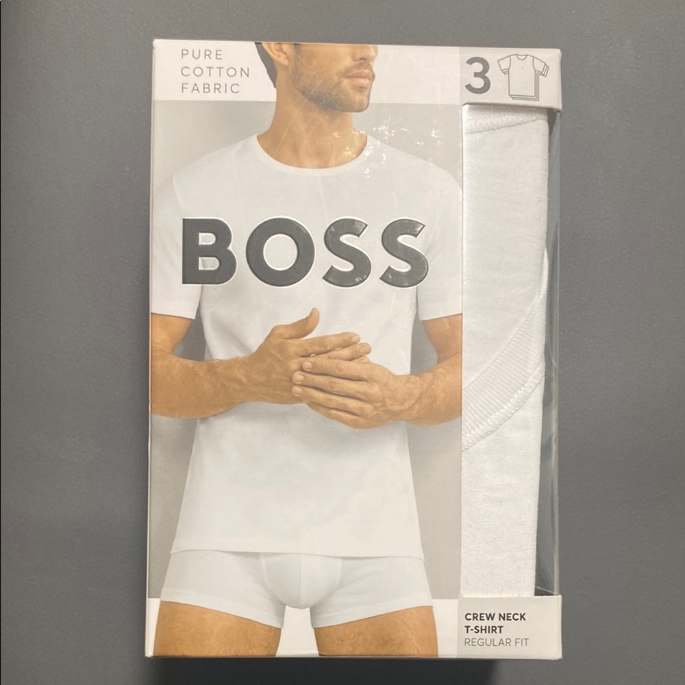 BOSS Men's White Crew Neck T-Shirt 3-Pack